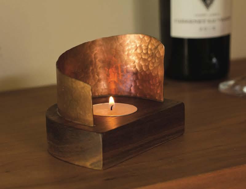 >Tea Light Holder with a Planished Copper Reflector