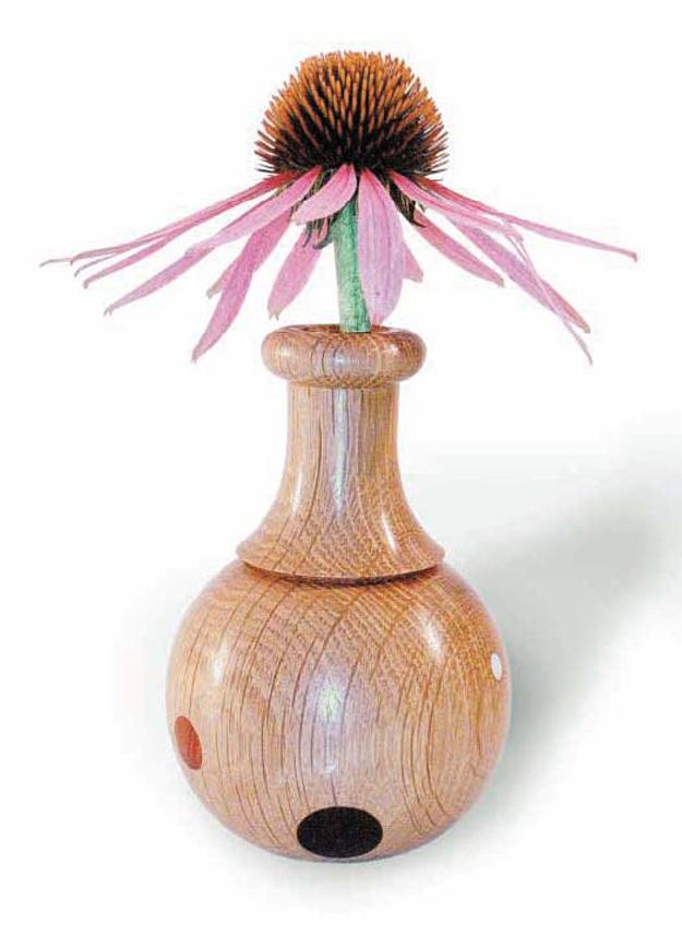 >Tri-coloured inlay bud vase