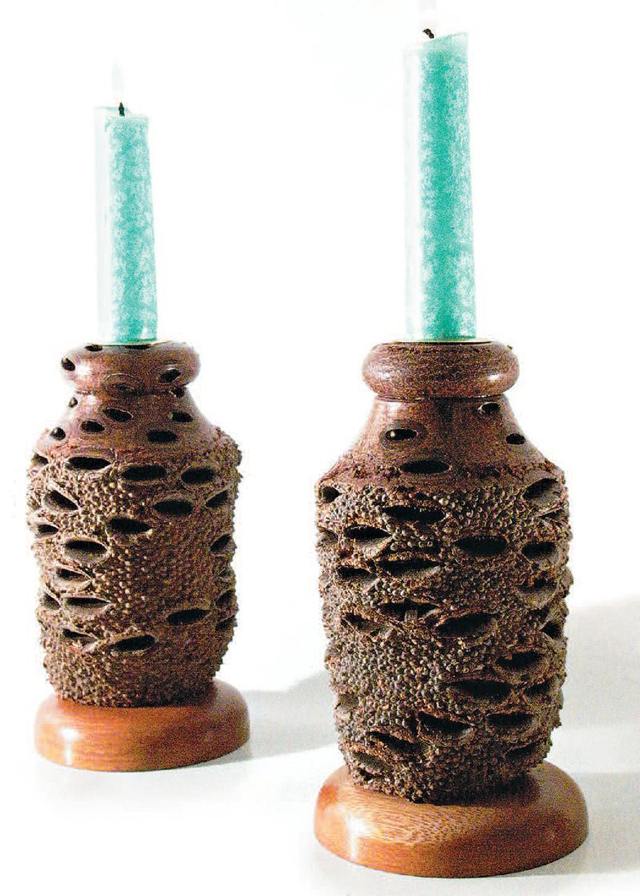 >Banksia nut candle holders