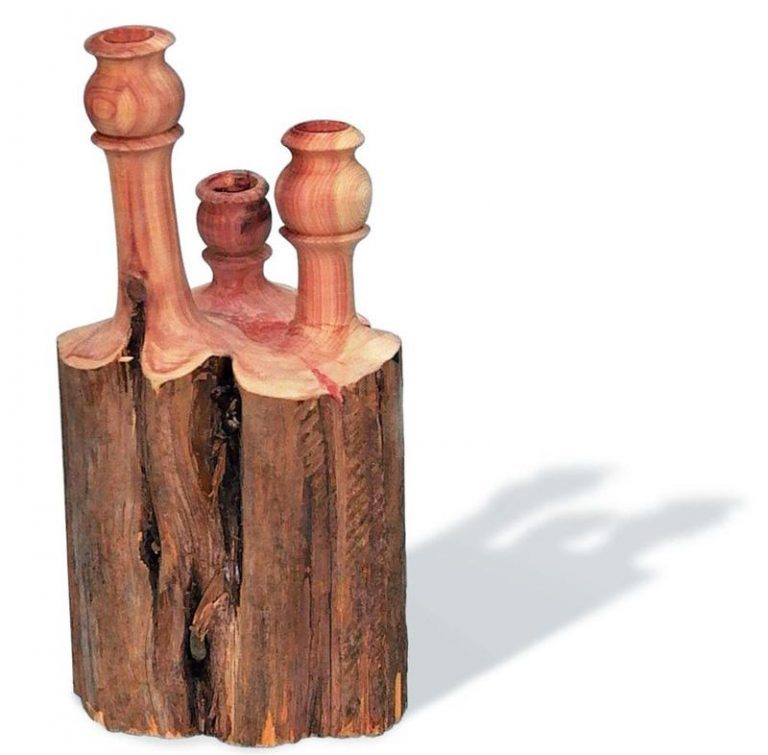 Rustic Log Candle Stand