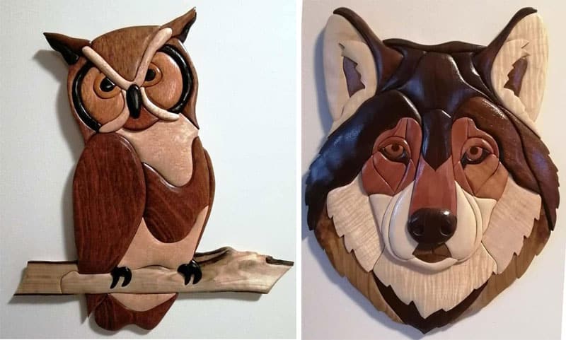 Intarsia Owl & Wolf