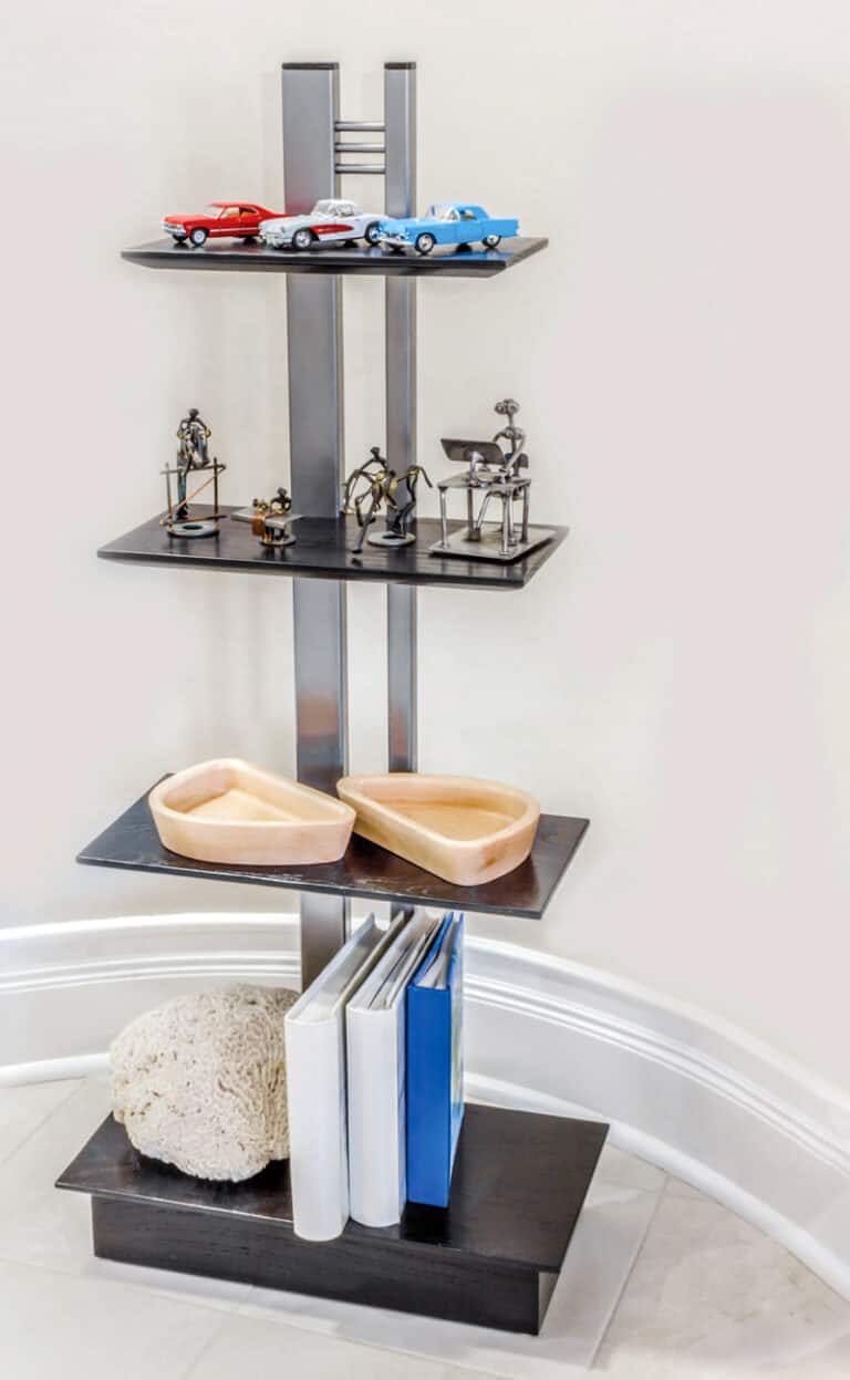 wood and steel stand