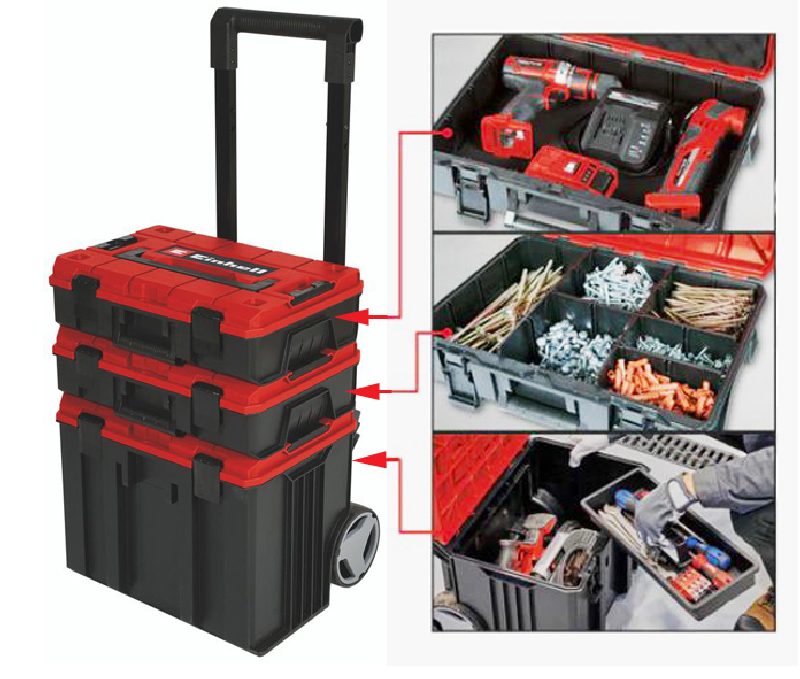 Keep your tools organized, at hand and secure with an Einhell tower rolling tool case