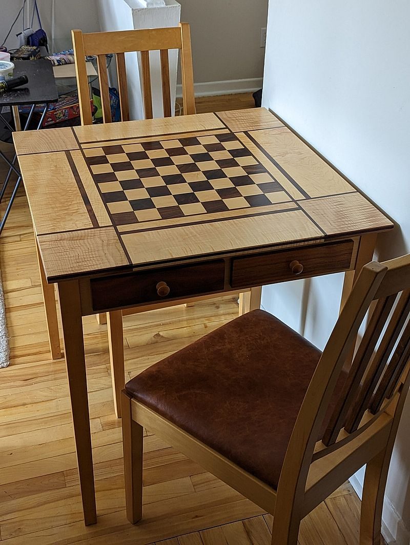 Sweet Hill Wood Chess Boards. Walnut and Maple Chess Board - 3 inch squares  - curly maple accent frame