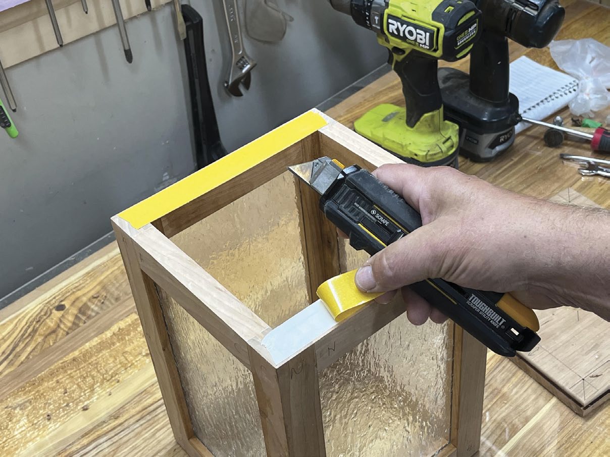 wood and copper lantern