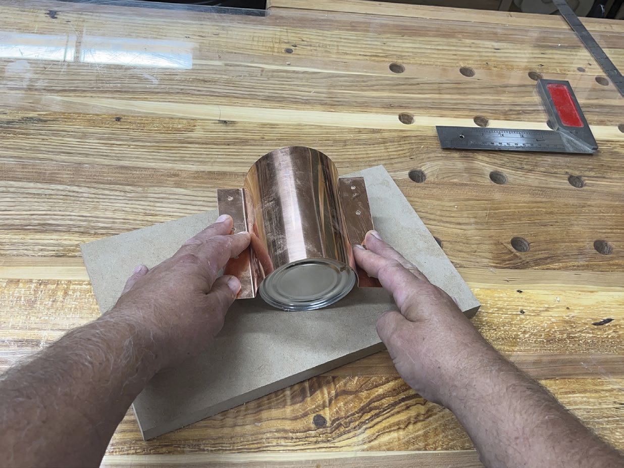 wood and copper lantern