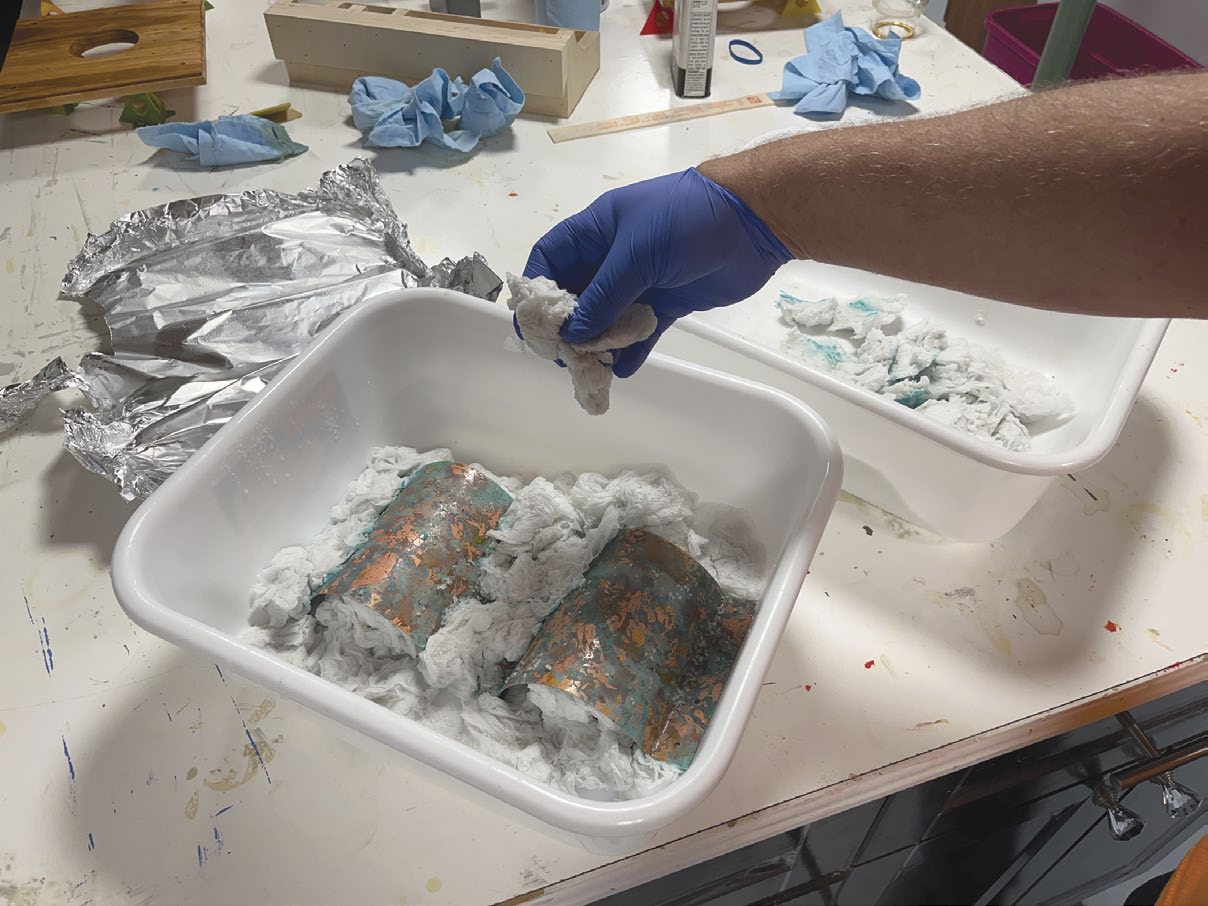 wood and copper lantern