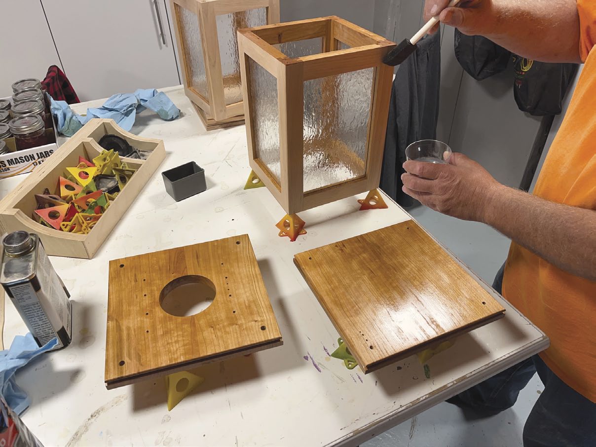 wood and copper lantern